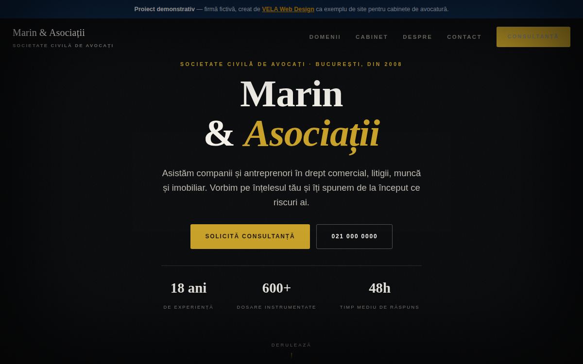 Pagina demonstrativă pentru cabinetul de avocatură Marin și Asociații